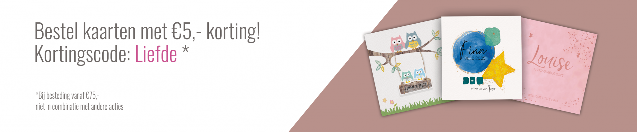 Banner geboorte - Kaartcollectie.nl de trendy webshop voor huwelijkskaarten, trouwkaarten en geboortekaartjes