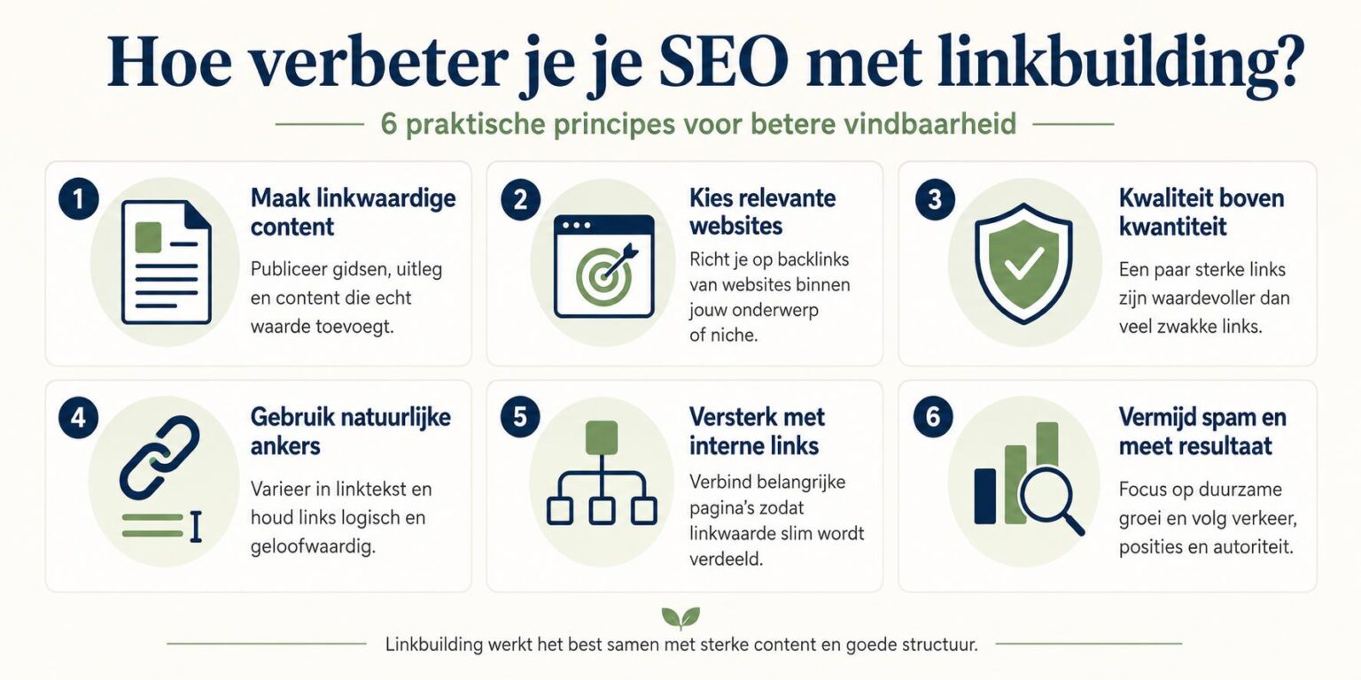 Diagram dat uitlegt hoe linkbuilding en SEO samen werken voor betere zichtbaarheid